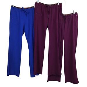 HeartSoul Women's Scrub Pants Lot‎ of 3 Blue and Wine